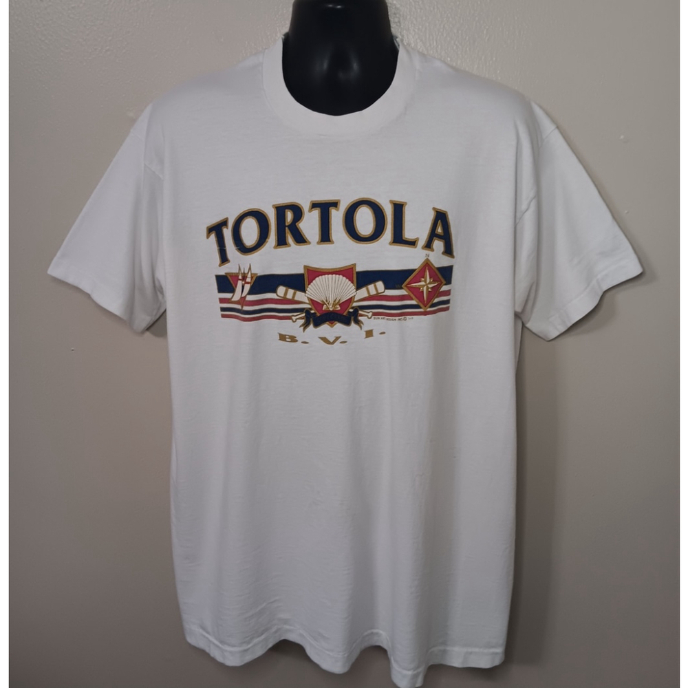 Vintage 90s Tortola Norwegian Cruise Line T-Shirt Single Stitch White FOTL USA
